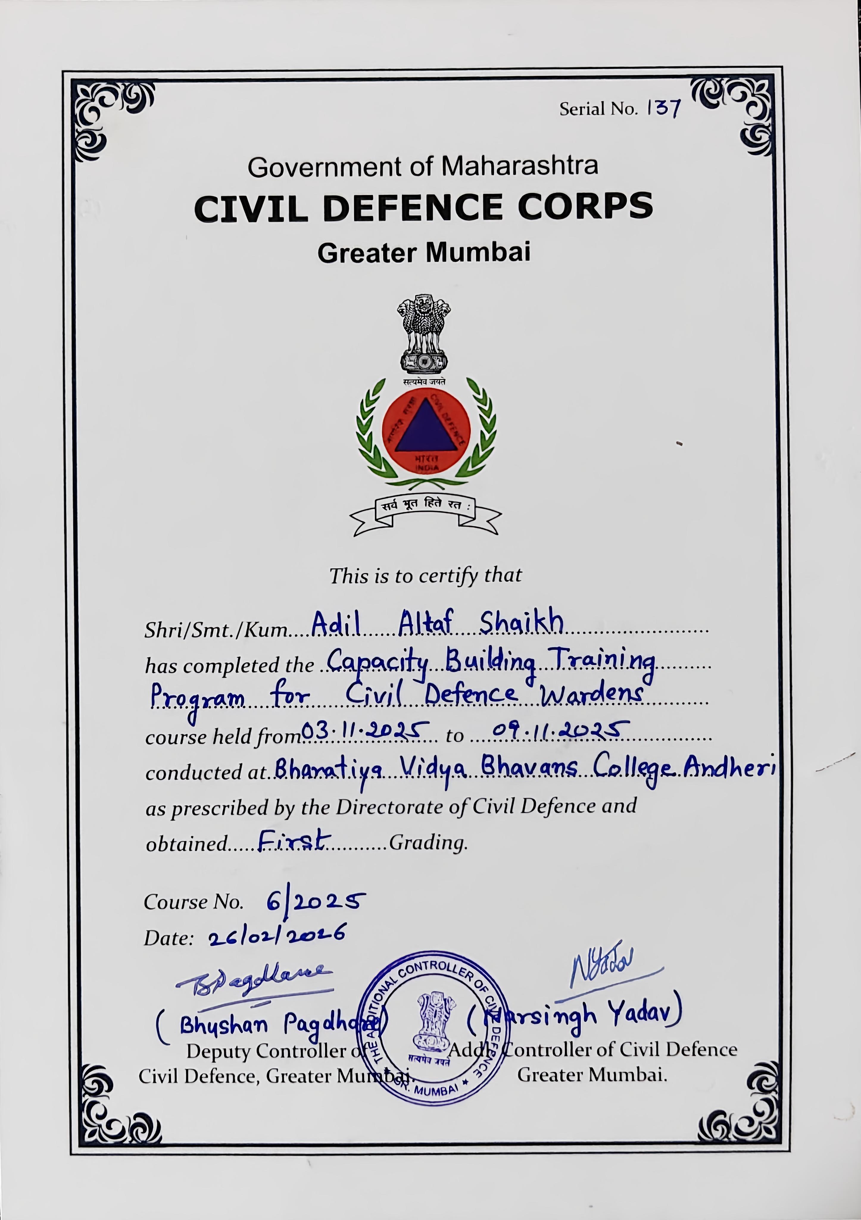 Civil Defence Certificate